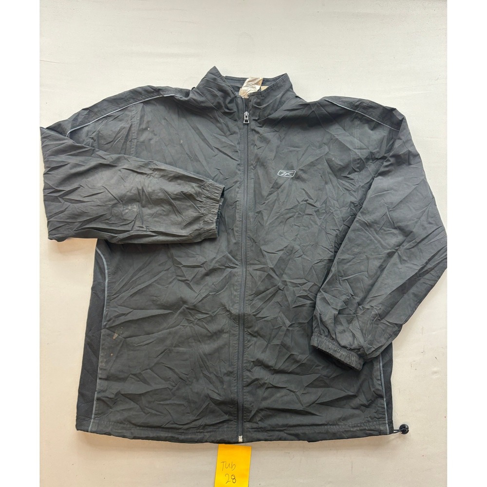Reebok Mens XL Black Full Zip Windbreaker Jacket Mesh Panels Reflective Piping